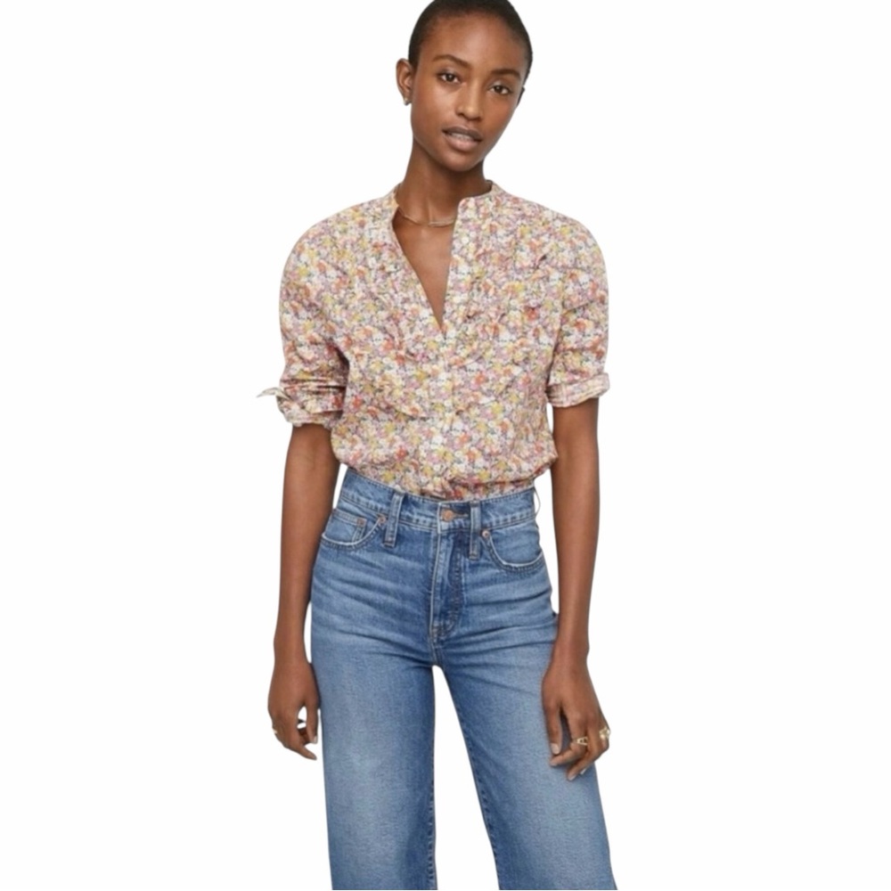 J. Crew X Liberty Of London Ruffle Front Floral Long Sleeve Blouse Shirt Small